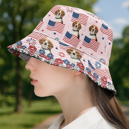 Custom Photo With America Flags & Fireworks - Personalized Bucket Hat
