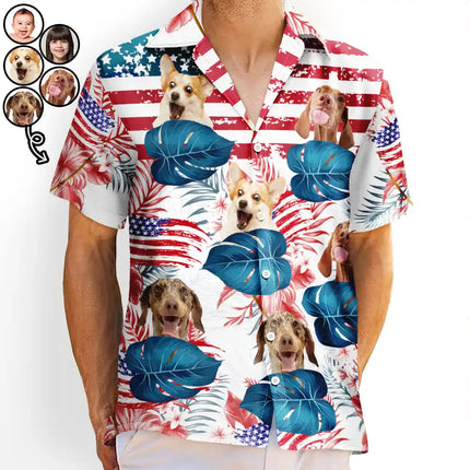 Custom Photo Funny Family Pet Face Stars And Stripes - Personalized Custom Hawaiian Shirt