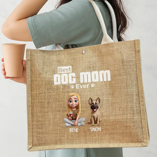 Dog Mom A Girl And Her Dog - Personalized Jute Beach Bag