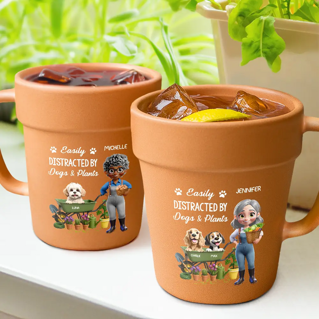 Easily Distracted By Dogs And Plants - Personalized Plant Pot Ceramic Mug