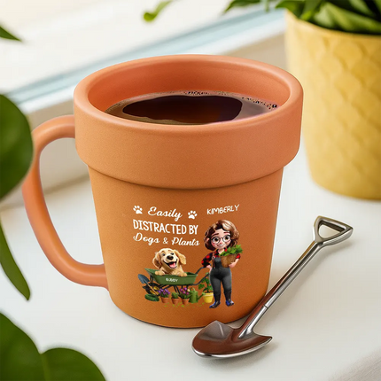 Easily Distracted By Dogs And Plants - Personalized Plant Pot Ceramic Mug