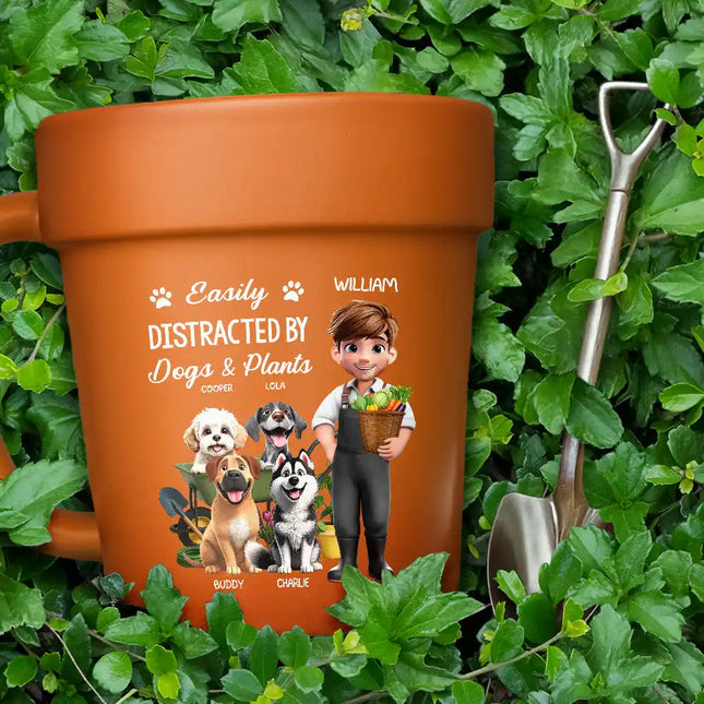 Easily Distracted By Dogs And Plants - Personalized Plant Pot Ceramic Mug