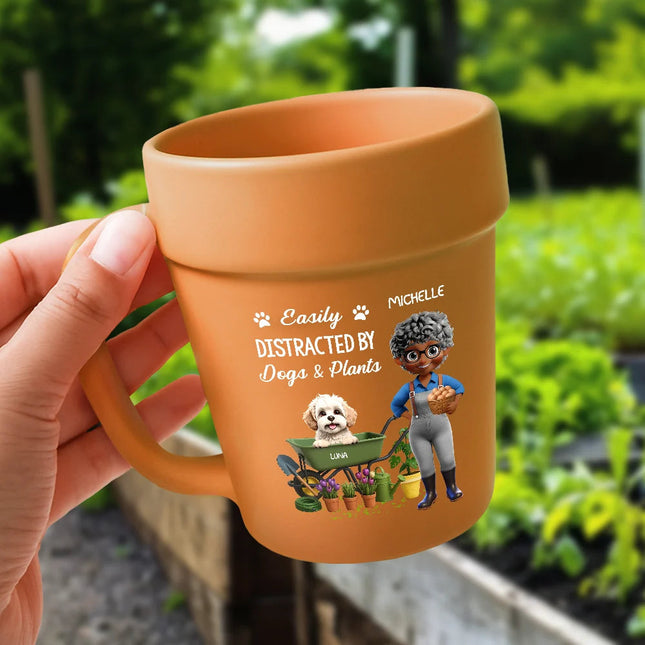 Easily Distracted By Dogs And Plants - Personalized Plant Pot Ceramic Mug