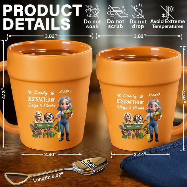 Easily Distracted By Dogs And Plants - Personalized Plant Pot Ceramic Mug