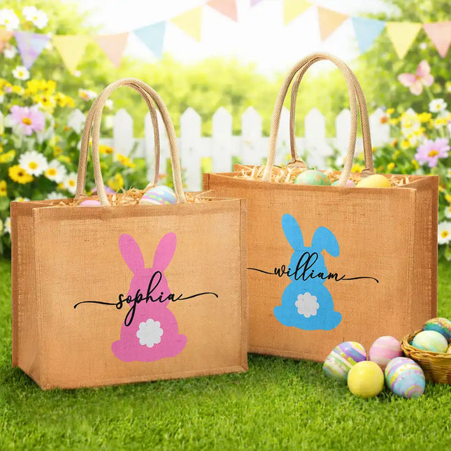 Easter Egg Hunt - Personalized Jute Beach Bag
