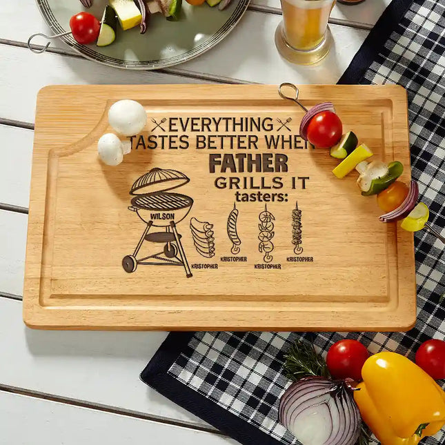 Everything Tastes Better When Daddy Grills It - Personalized Wooden Cutting Board