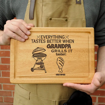 Everything Tastes Better When Daddy Grills It - Personalized Wooden Cutting Board
