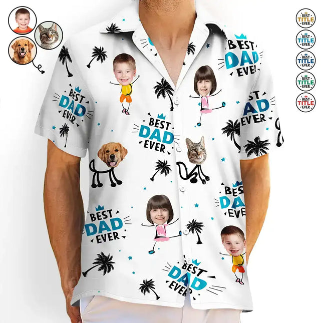 Custom Photo Best Dad Ever Kids Dog Cat - Personalized Hawaiian Shirt