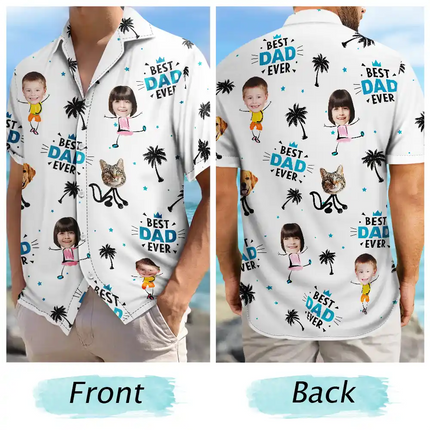 Custom Photo Best Dad Ever Kids Dog Cat - Personalized Hawaiian Shirt