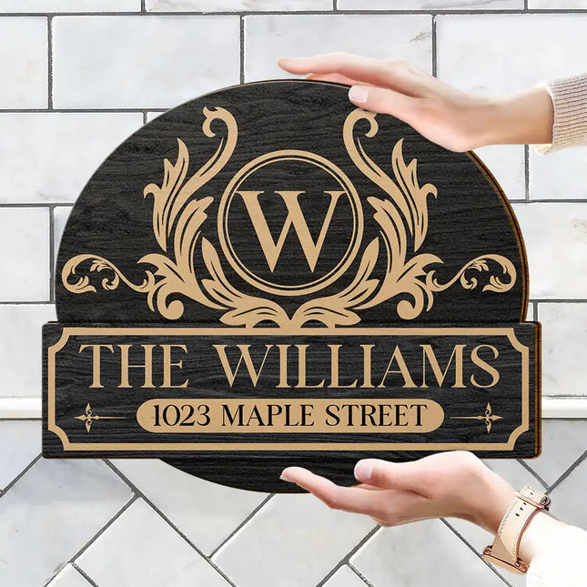 Family Monogram With Address - Personalized Custom Shaped Wood Sign