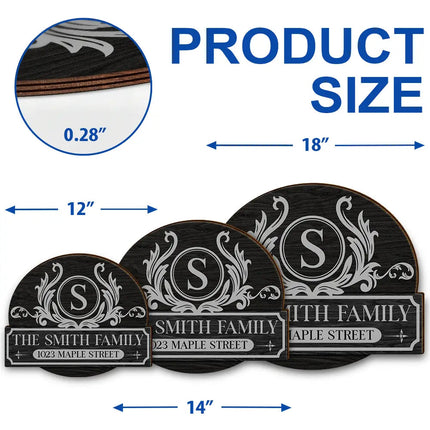 Family Monogram With Address - Personalized Custom Shaped Wood Sign