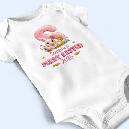 Faux Embroidery Effect Chenille Bunny Alphabet Letters - Personalized Baby Onesie