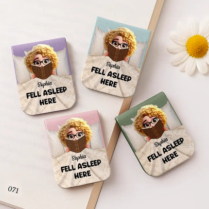 Fell Asleep Here Book Lovers - Personalized Leather Magnetic Bookmark
