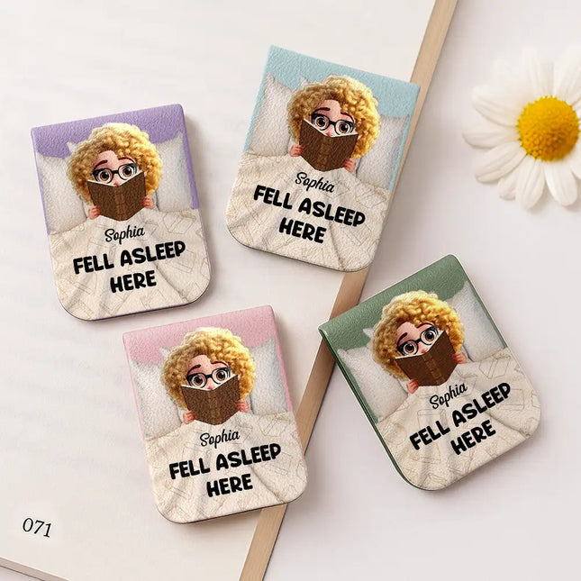Fell Asleep Here Book Lovers - Personalized Leather Magnetic Bookmark
