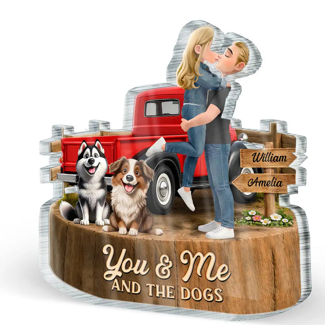 Flannel Couple You & Me And The Dogs - Personalized Custom Shaped Acrylic Plaque