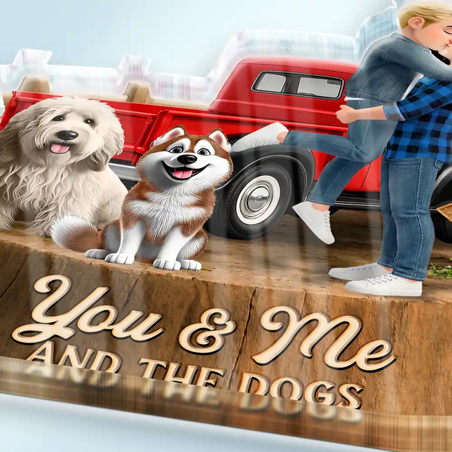 Flannel Couple You & Me And The Dogs - Personalized Custom Shaped Acrylic Plaque