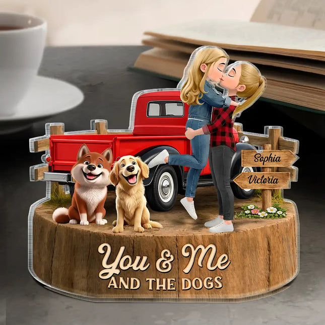 Flannel Couple You & Me And The Dogs - Personalized Custom Shaped Acrylic Plaque