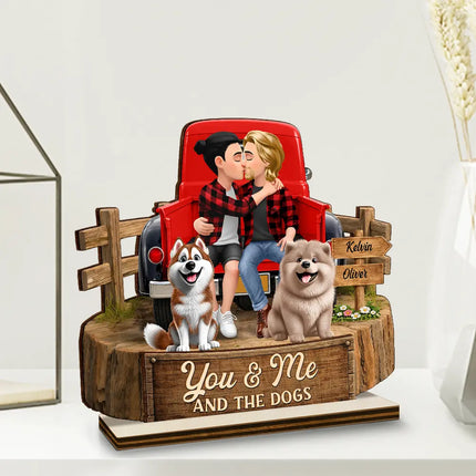 Flannel Couple You & Me And The Dogs - Personalized Custom Shaped Wooden Plaque