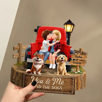 Flannel Couple You & Me And The Dogs - Personalized Custom Shaped Wooden Plaque