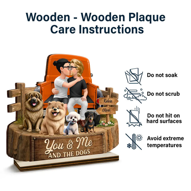 Flannel Couple You & Me And The Dogs - Personalized Custom Shaped Wooden Plaque