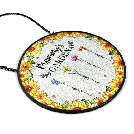 Floral Frame Birth Flower Grandma's Garden - Personalized Stained Glass Window Hanging Suncatcher
