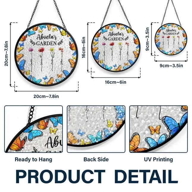 Floral Frame Birth Flower Grandma's Garden - Personalized Stained Glass Window Hanging Suncatcher