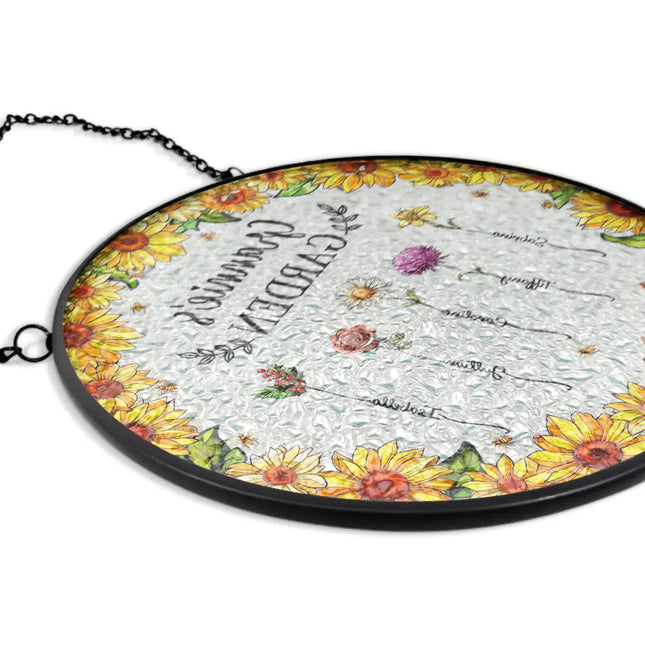 Floral Frame Birth Flower Grandma's Garden - Personalized Stained Glass Window Hanging Suncatcher