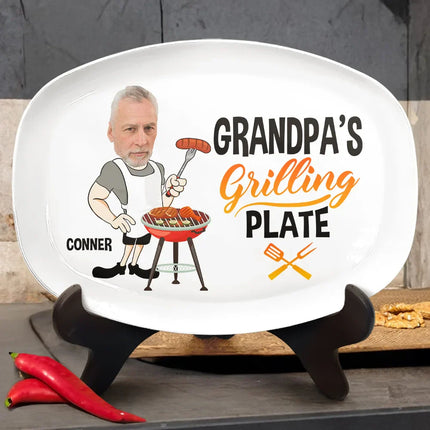 Father's Day Gifts, Custom Photo Daddy's Grilling Plate - Personalized Plate