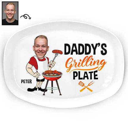 Father's Day Gifts, Custom Photo Daddy's Grilling Plate - Personalized Plate