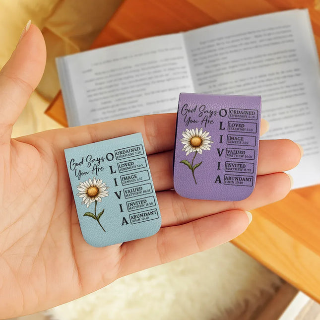 God Says I Am Bible Bookmark - Personalized Leather Magnetic Bookmark
