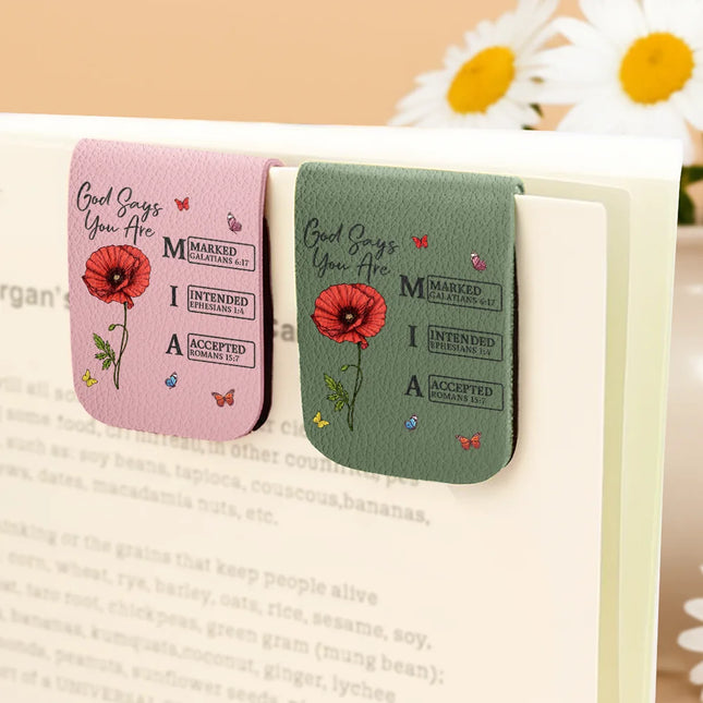 God Says I Am Bible Bookmark - Personalized Leather Magnetic Bookmark