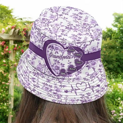 Grandma Mom Toile De Jouy - Personalized Bucket Hat