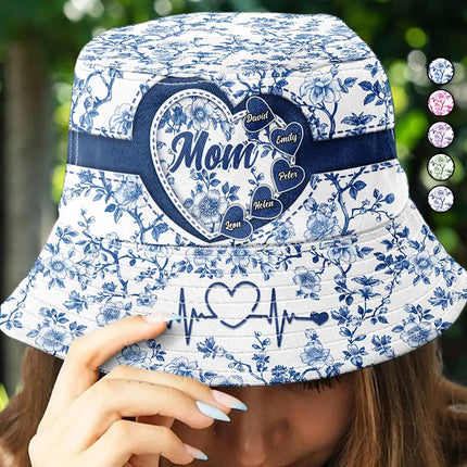 Grandma Mom Toile De Jouy - Personalized Bucket Hat
