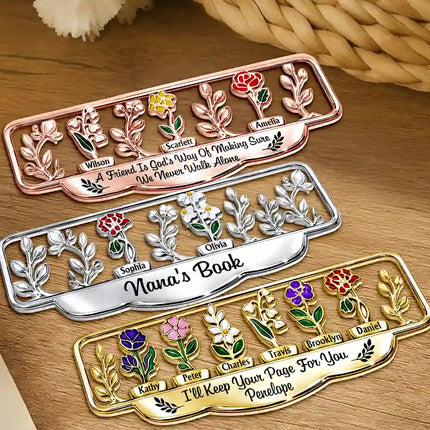Grandma's Garden Birth Month Flower - Personalized Custom Shaped Metal Bookmark