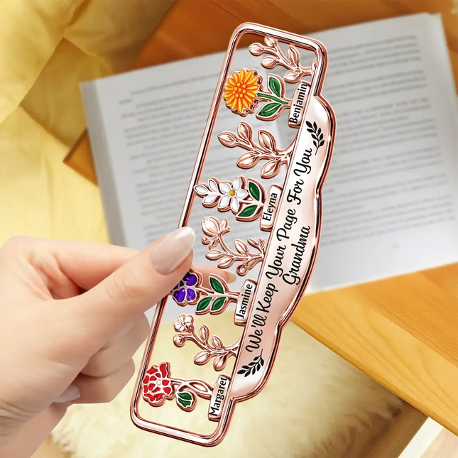 Grandma's Garden Birth Month Flower - Personalized Custom Shaped Metal Bookmark