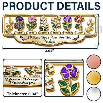 Grandma's Garden Birth Month Flower - Personalized Custom Shaped Metal Bookmark