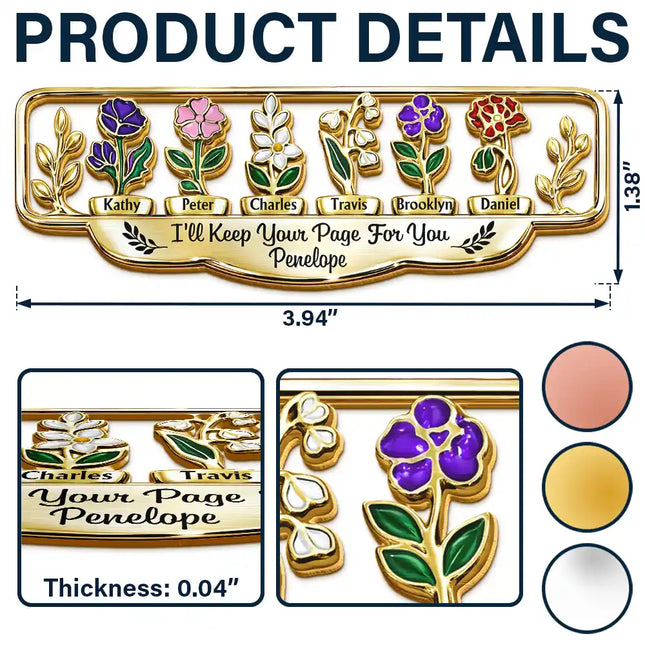 Grandma's Garden Birth Month Flower - Personalized Custom Shaped Metal Bookmark