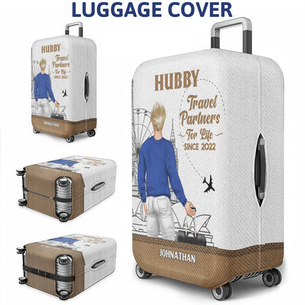 Travel Couple Hubby Wifey Partners For Life - Personalized Combo 2 Luggage Covers