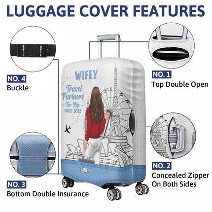 Travel Couple Hubby Wifey Partners For Life - Personalized Combo 2 Luggage Covers