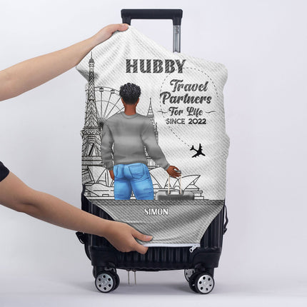 Travel Couple Hubby Wifey Partners For Life - Personalized Combo 2 Luggage Covers