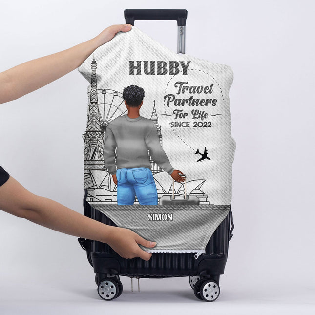 Travel Couple Hubby Wifey Partners For Life - Personalized Combo 2 Luggage Covers