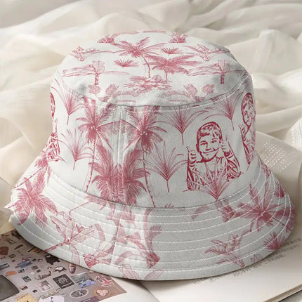 Custom Photo Pencil Drawing Toile De Jouy Pattern Family Pet - Personalized Bucket Hat