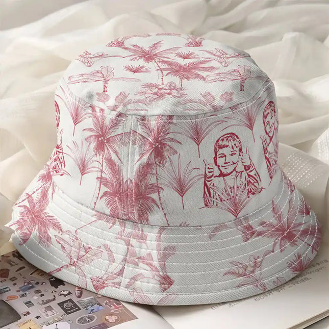 Custom Photo Pencil Drawing Toile De Jouy Pattern Family Pet - Personalized Bucket Hat