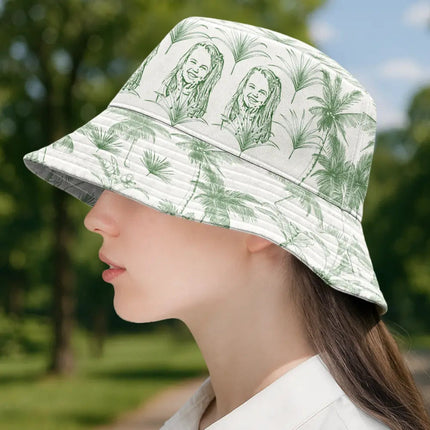 Custom Photo Pencil Drawing Toile De Jouy Pattern Family Pet - Personalized Bucket Hat