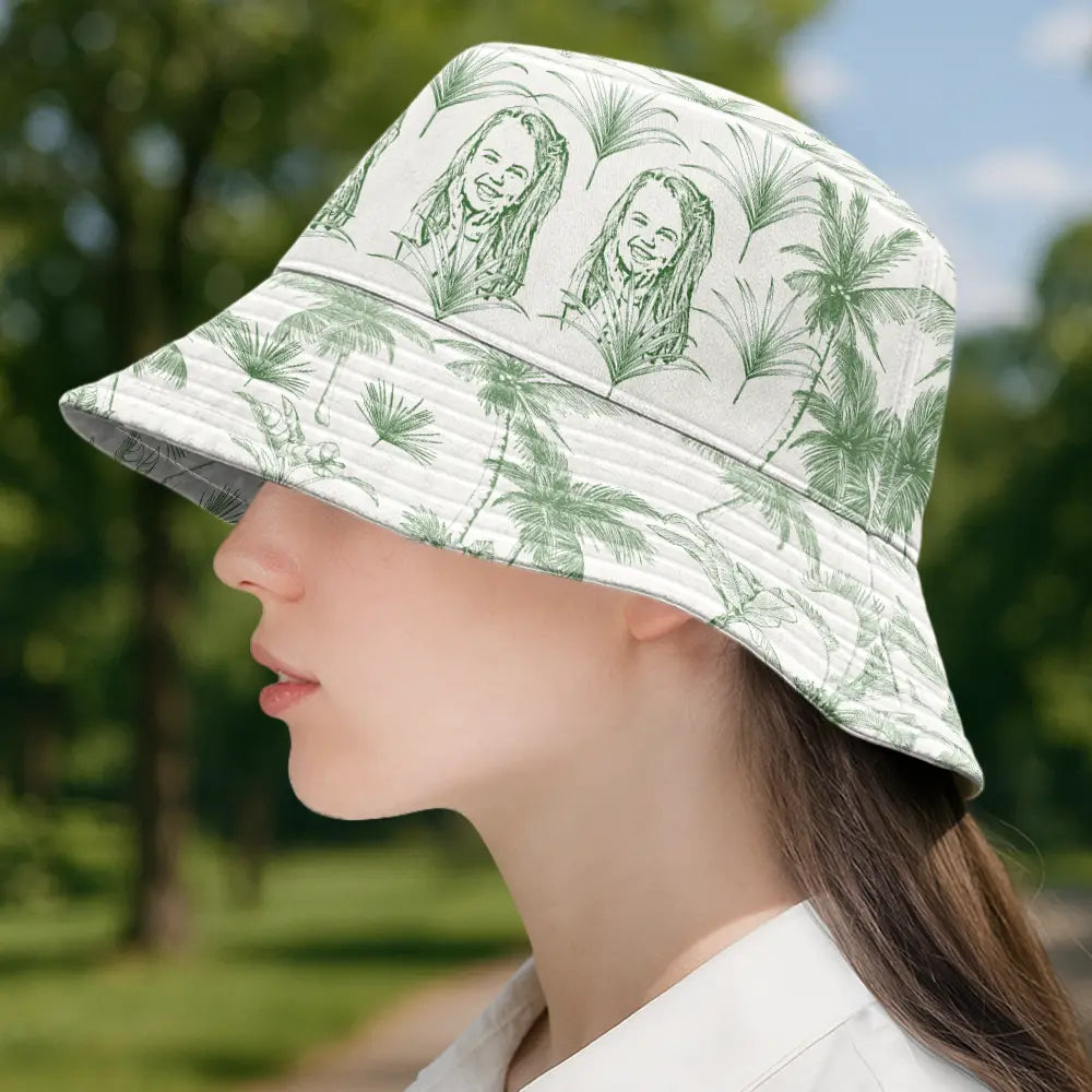 Custom Photo Pencil Drawing Toile De Jouy Pattern Family Pet - Personalized Bucket Hat