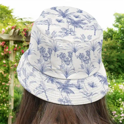 Custom Photo Pencil Drawing Toile De Jouy Pattern Family Pet - Personalized Bucket Hat