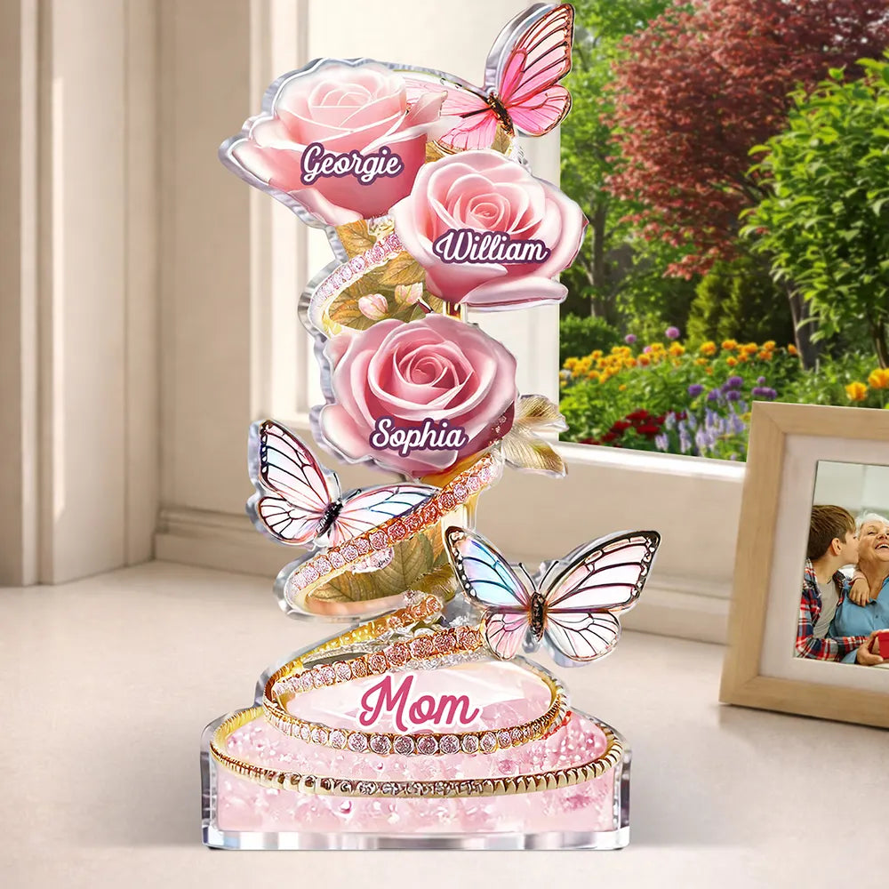 Handpicked Just For Mom Grandma 3D Crystal Effect Roses - Personalized Acrylic Plaque