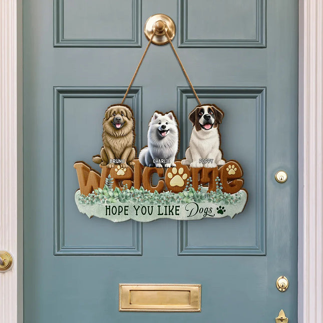 Welcome Hope You Like Dogs Cats - Personalized Custom Shaped Wood Sign