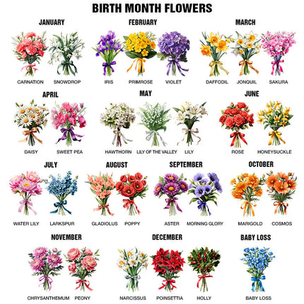 Birth Flower Bouquet Book Keepsake - Personalized Leather Magnetic Bookmark