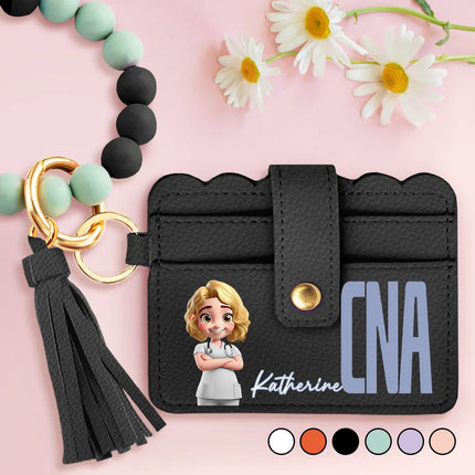 Job Title 3D Effect Nurse - Personalized Keychain Wristlet Leather Wallet